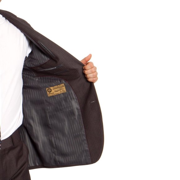 Modern Fit Pinstriped Mens 2-Piece Suit Set, Brown - Picture 6 of 6